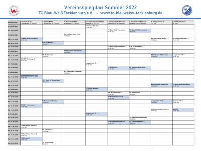 WTV - Vereinsspielplan Sommer 2022